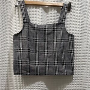 American Eagle Outfitters Black and Gray Plaid Belly Shirt